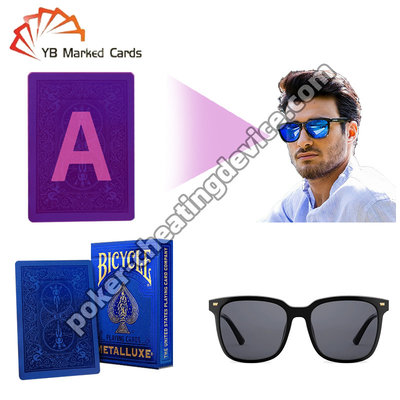 Bisiklet Gizli İşaretlenmiş Poker Kartları Altın Serisi Sapphire Blue Poker Güneş Gözlüğü